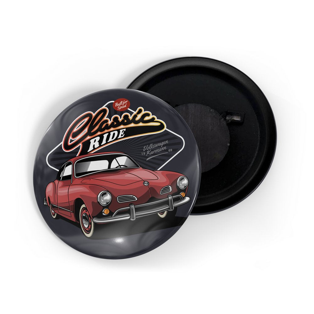 dhcrafts Fridge Magnet Black Classic legend Vitnage Car Automobile D8 Glossy Finish Design Pack of 1 (58mm)